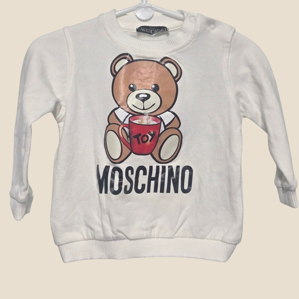 Moschino Baby Toy Bear Sweatshirt White 9-12 Months MQF03E LDA14
